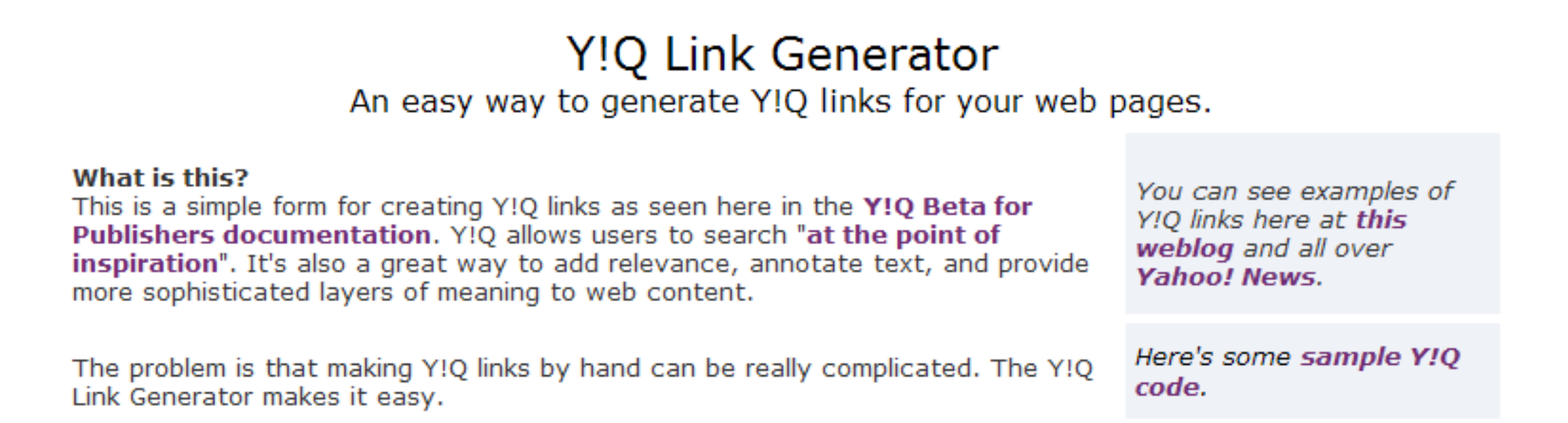 Y!Q for Publishers: More Hyper, Less Link!
